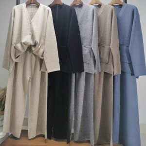 Divatos alkalmi egyszerű gyapjú pulóver két darab kis kardigán készlet 69059#