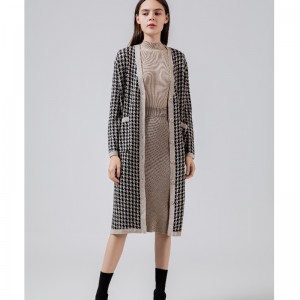 Divatos alkalmi joker Qianbirdcheck gyapjú kötött hosszú kardigán kabát 69069#