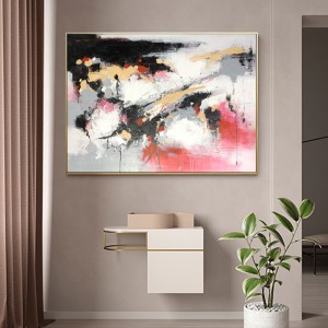 Hot Kínál Nagy méret rózsaszín és a fekete festett vásznon akril festés Wall Decor Abstract Artwork olaj Nappali