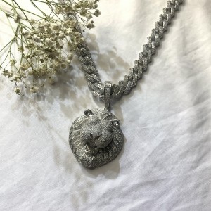 Valódi aranyozott személyre szabott hip hop réz oroszlánfej medál kubai láncnyaklánc