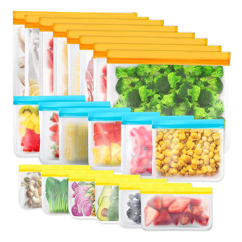 Testreszabottnagykereskedelmi újrafelhasználható tároló táskák, BPA Free Silicone Food Bags