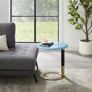 Nappali Modern kerek oldali asztal dió felső rozsdamentes acél alapú fa kávésasztal