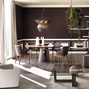 skandináv helymegtakarító acél talapzat dió szilárd fa kerek étkezőasztal 6 ülés