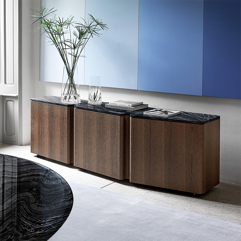 Olasz luxus bár svédasztalos fadarab szekrény tervezés fekete márvány felső oldalsó