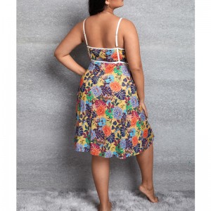 Trópusinyomtatási cami ruha fehér kötés részletekkel