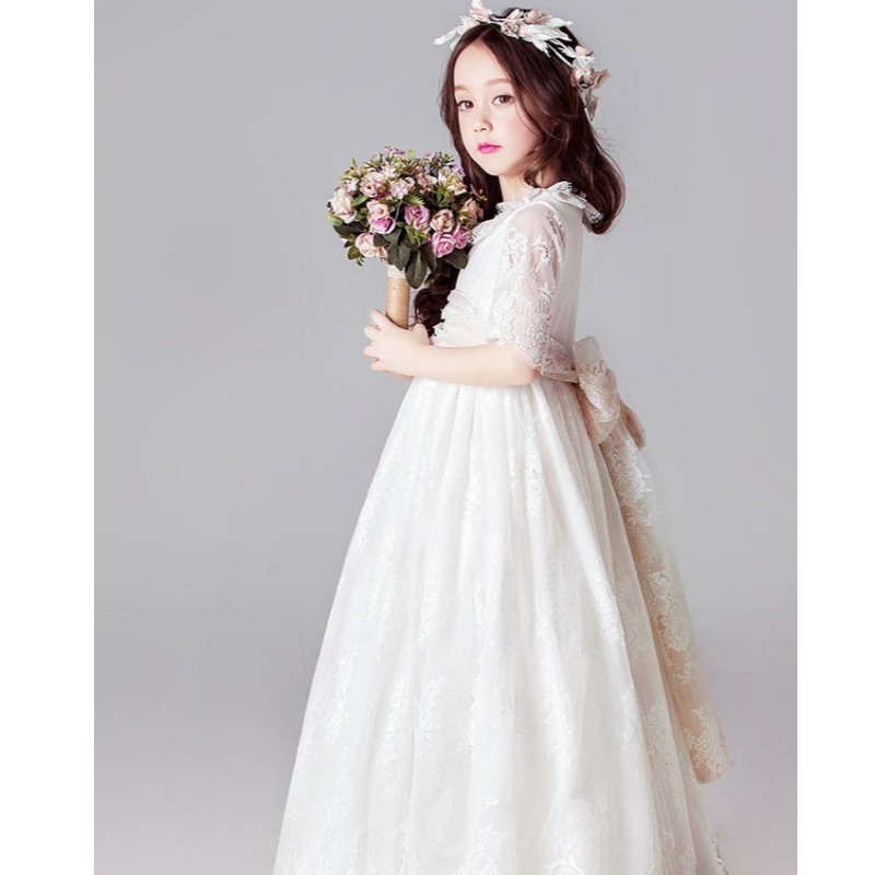 Hosszú fehér ruhák gyerekeknek lányoknak hercegnő elegáns esküvői vendég gyerekek koszorúslány csipke ruha party estélyi ruha 3 6 14 év