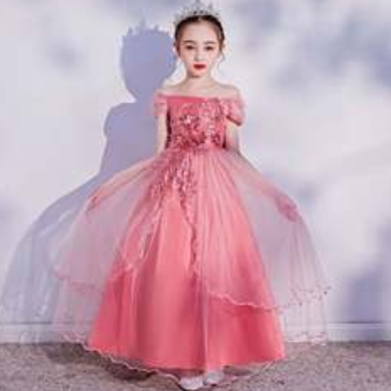 Baige új divat baba padlóhosszú esküvői ruhák gyerekek hosszú ruhás lányok divatos ruhadarabok