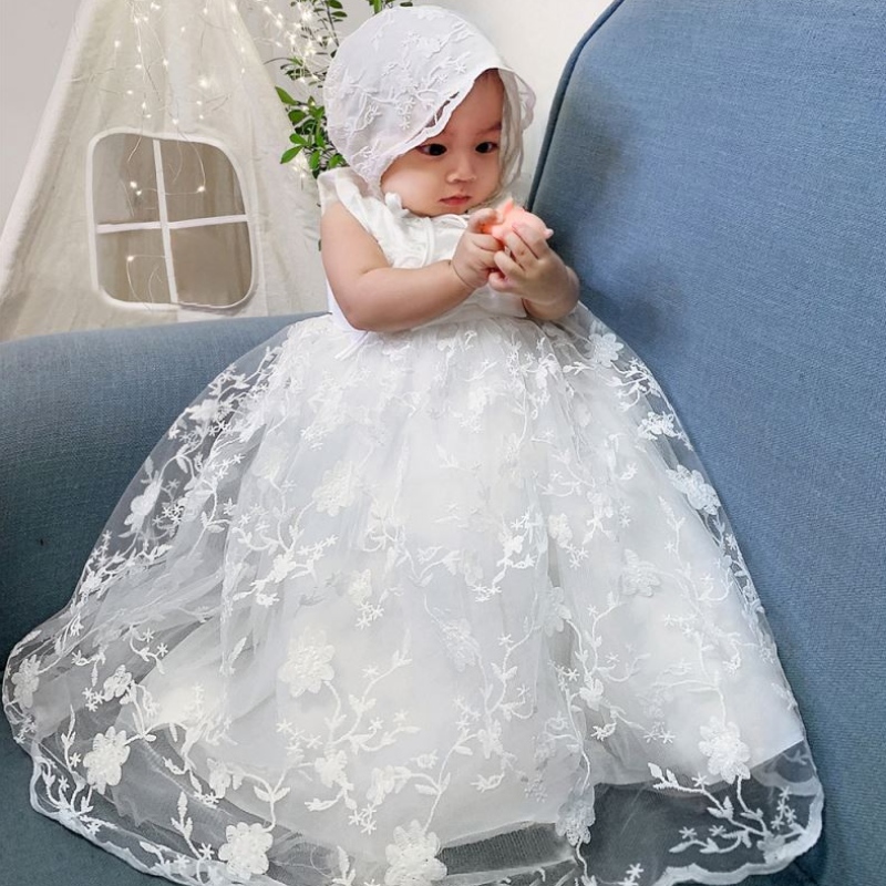 Baige új party lány ruha fehér királyi dizájn újszülött keresztelő ruhák b-8873