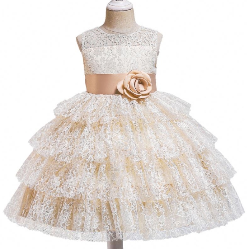 Baige új gyerekek hercegnő ruha csipke réteges ujjatlan viráglány esküvői ruhák