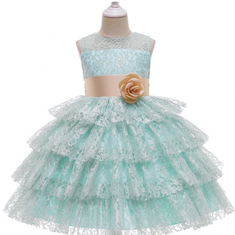 Baige új gyerekek hercegnő ruha csipke réteges ujjatlan viráglány esküvői ruhák