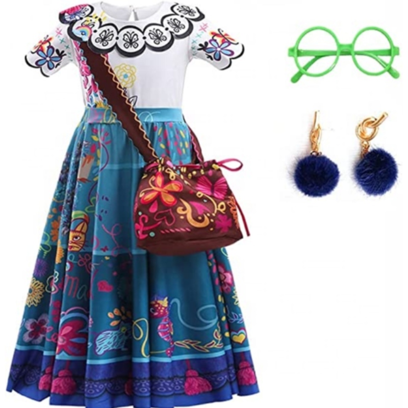 Baige mirabel cosplay jelmez gyerekek gyerekek képzeletbeli karneváli Halloween hercegnő ruha Encanto madrigal ruha