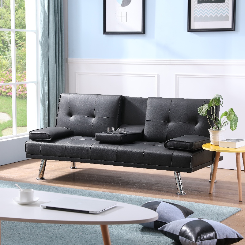 Műbőr szekcionált kanapé nappali kanapé szett pohártartóval összecsukható kanapéval