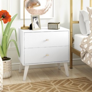 Új design 2 fiókos éjjeliszekrény fekete éjjeliszekrény hálószoba éjjeliszekrény tömör fa fiókkal