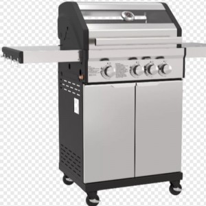 Luxus Kültéri Kerti Gáz BBQ Grillek Füstmentes Barbecue Grill Otthoni Parti BBQ Grill Kocsi Szekrényekkel Kerekek Rozsdamentes acél