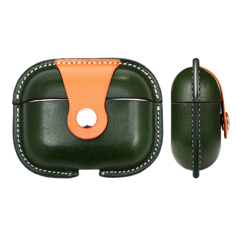 Új Apple Airpods Pro2 védő tok, katonai zöld színű, illeszkedő borjúbőr integrált védő tok, Bluetooth headset tok ütközésálló bőr tok