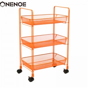 Onenoe Design Modern Metal Mesh 3-Tier Storage Organizer Többfunkciós Utility Rolling Cart Konyha Nagy teljesítményű Erős Atability Trolley tárolókocsi kosarakkal