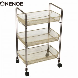 Onenoe Design Modern Metal Mesh 3-Tier Storage Organizer Többfunkciós Utility Rolling Cart Konyha Nagy teljesítményű Erős Atability Trolley tárolókocsi kosarakkal