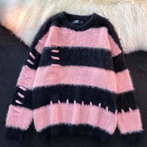 Őszi és téli koreai változat laza színű dudor csíkos pulóver