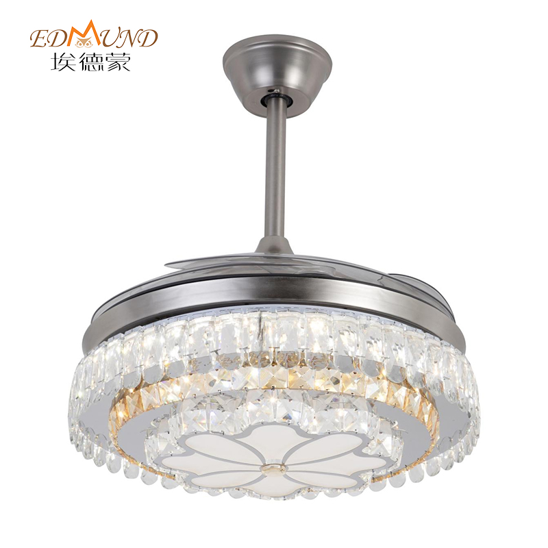 K016 csillár mennyezeti ventilátor, távoli 42 hüvelykes 3 színű, hangszóró kristályventilátor -csillárral