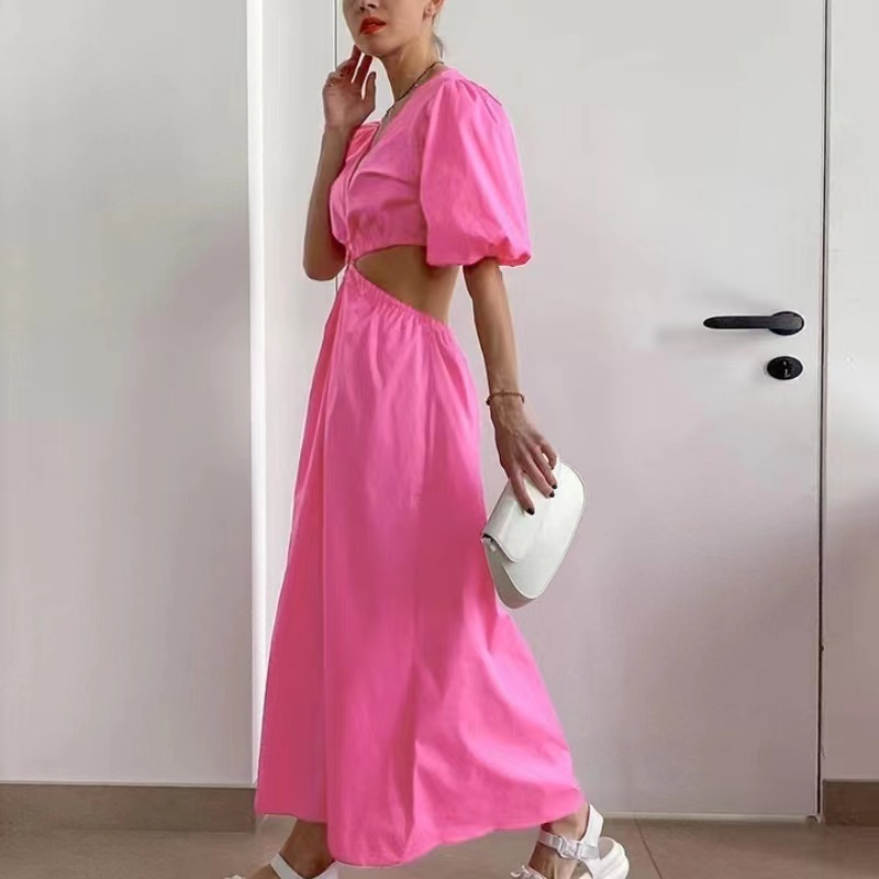 Szexi V-nyakú lámpás rövid ujjú ruha