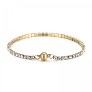 Európa és az Egyesült Államok trendje titán acélnégyzet alakú cirkon ins szél kézi díszek rozsdamentes acél karom kő egy sor gyémántnői mágneses csat karkötő