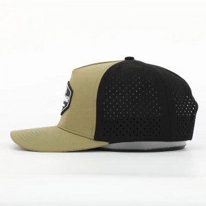Egyéni 5. panel vízálló hadsereg zöld poliészter lézeres lyukú sport kalap, perforált golf gorras, gumi javító logó baseball sapka