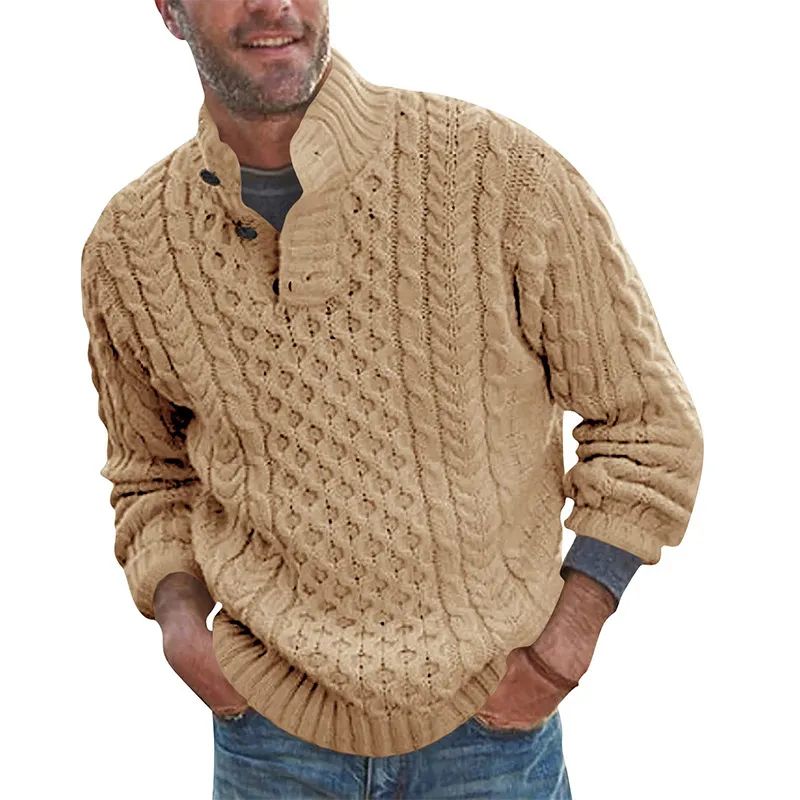 A férfiak akrilállványa gallér pulóver kötött téli divatgombok pulóver