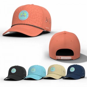 Gyárinagykereskedelem egyedi, kiváló minőségű vízálló 5 panel állítható hálóvágás perforált lyuknyomtatott logó baseball sapkák kalap