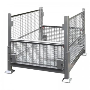 Fém huzalháló ömlesztett tartály fél csepp ajtókkal - összecsukható