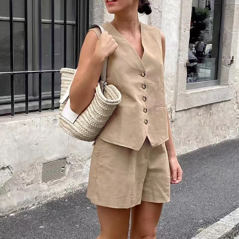 Európai és amerikai stílusúnyári új, alkalmi ujjatlan V-nyakú mellény mellényt öltöny