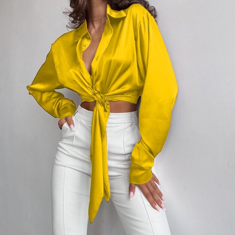 Alkalmi selyem szatén textúra hosszú ujjú felső