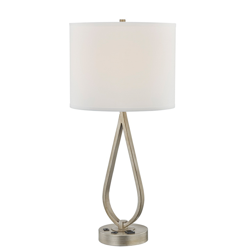 Alvó asztali lámpa antik ezüst kivitelben, asztali lámpa, kényelmes aljzat és USB -port