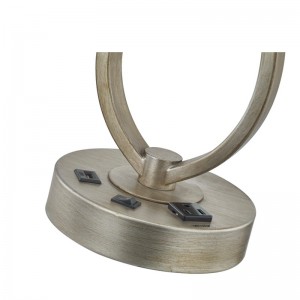 Alvó asztali lámpa antik ezüst kivitelben, asztali lámpa, kényelmes aljzat és USB -port