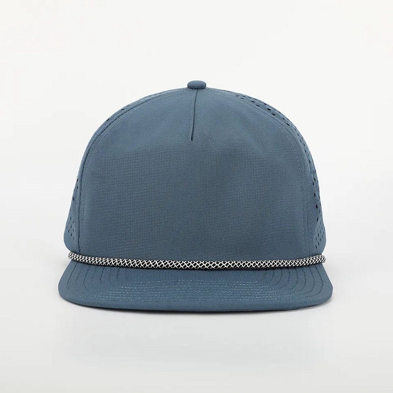 OEM egyedi tervezési logó 5 panel klasszikus, strukturált sima üres lézer vágás 5 panel perforált gorrasnylon kötél kalap