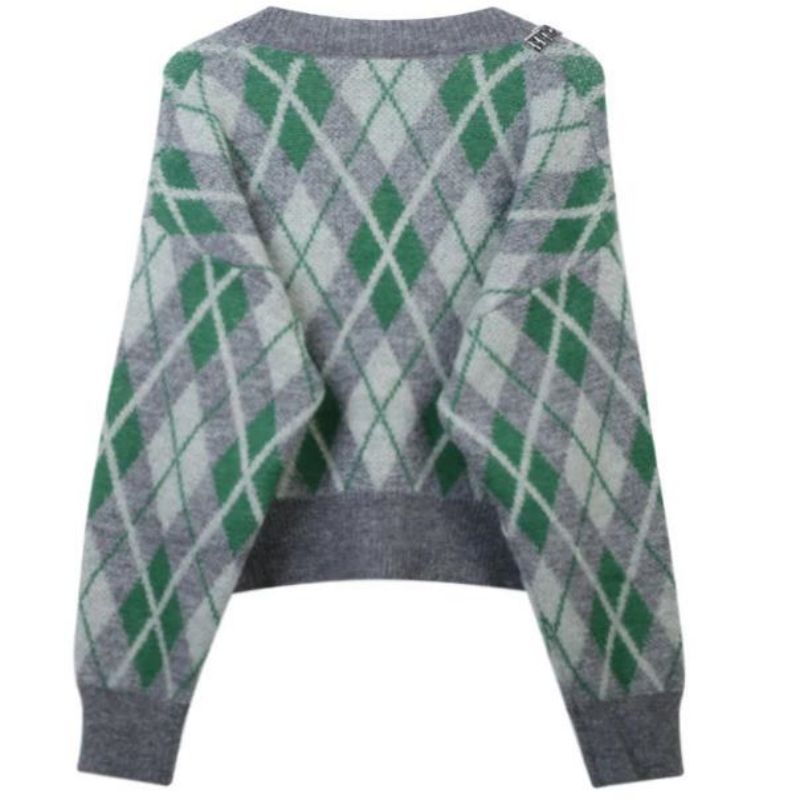 Argyle Jacquard kötött mohair kardigán pulóvernők kötöttáru