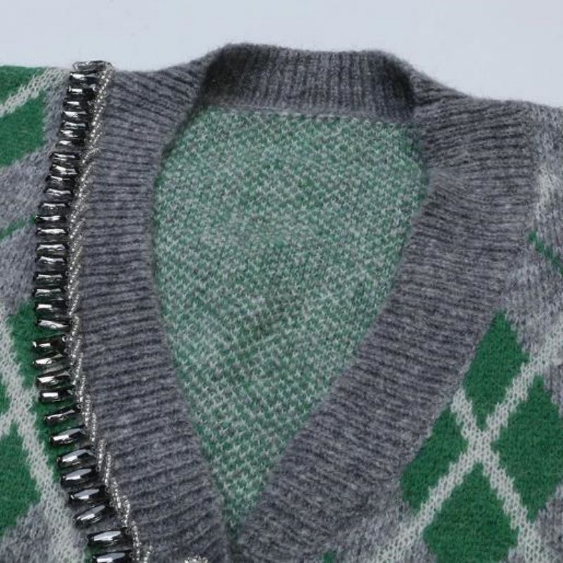 Argyle Jacquard kötött mohair kardigán pulóvernők kötöttáru