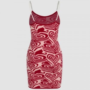 Szerelmi szívmintásnyomtatási ruhák rövid ujjú ruháknyárinapfény shein szexi kötöttáru