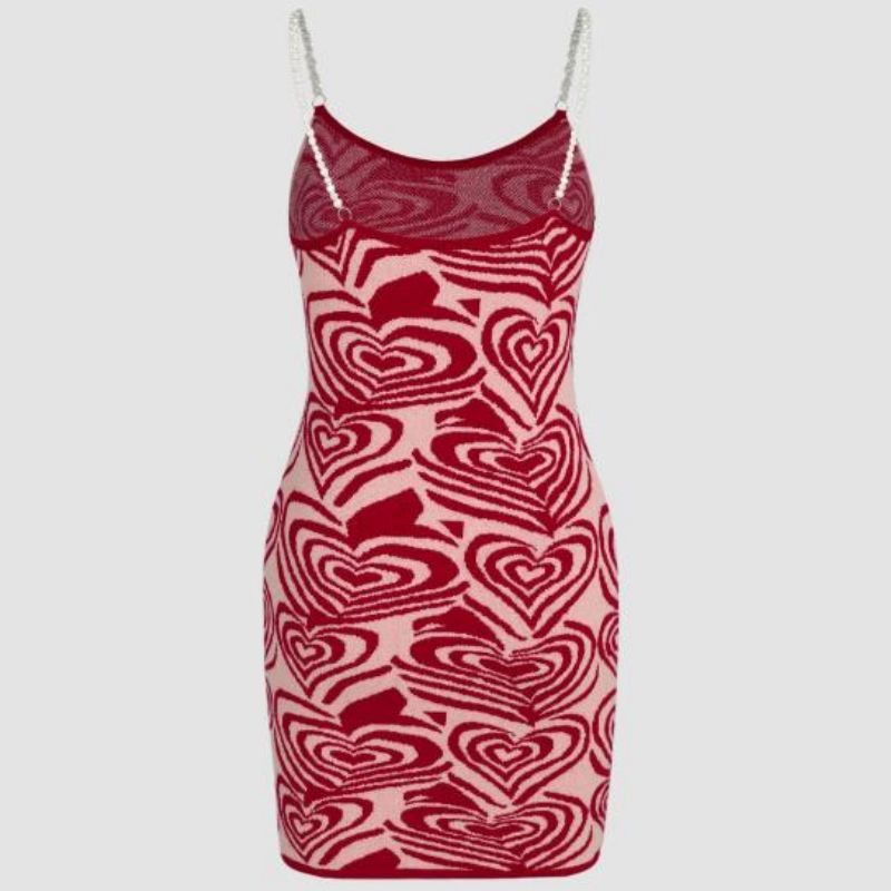 Szerelmi szívmintásnyomtatási ruhák rövid ujjú ruháknyárinapfény shein szexi kötöttáru