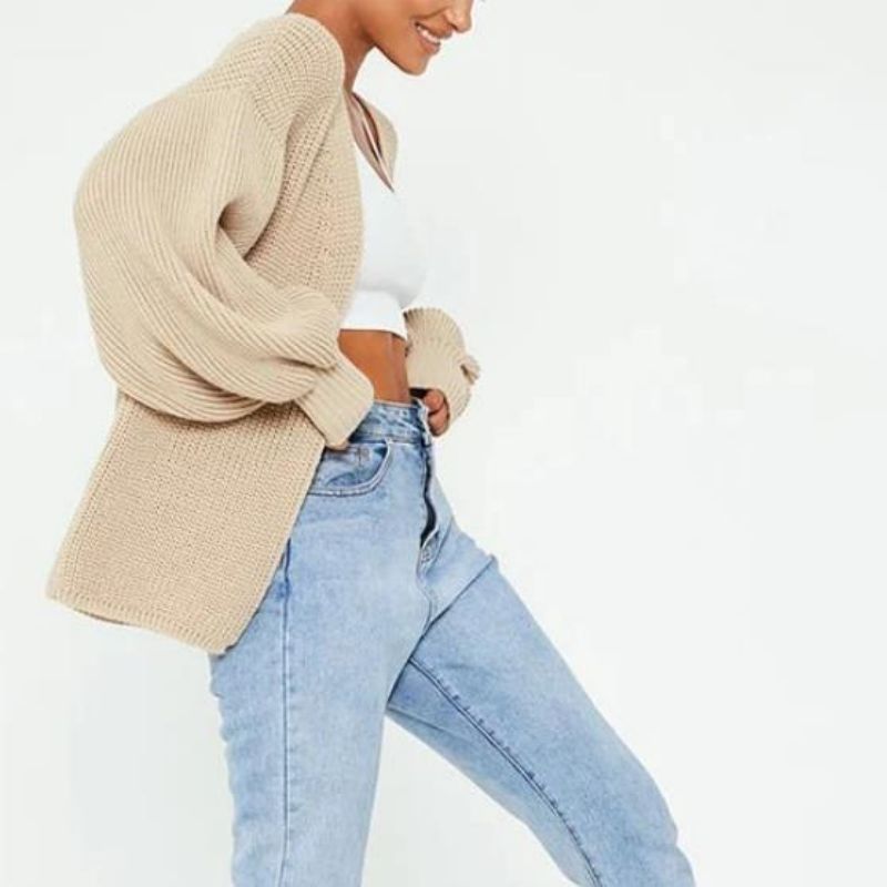 Kötött kardigán hosszú léggömb ujjú ésnyitott fronttal