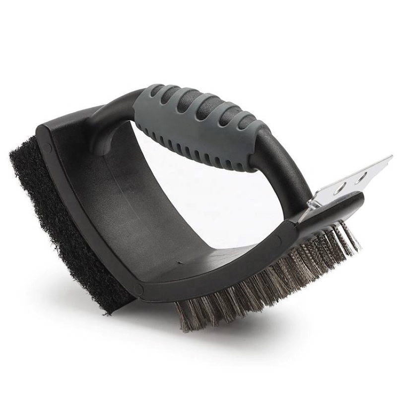 BBQ kefe rozsdamentes acél 3-in-1 grilltisztító kefe kettős BBQ kefe kaparóval a BBQ-hoz