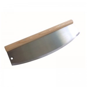Kínai gyár 304 rozsdamentes acél pizza vágó pizza szeletelő pizza rocker fa fogantyúval
