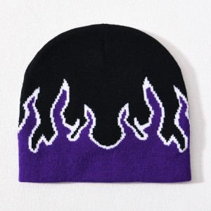 Nagykereskedelmi koponya sí -akril kötött kalap hip -hop mandzsetta az egésznyomtatott formatervezés egyedi logó unisex téli jacquard láng beanie
