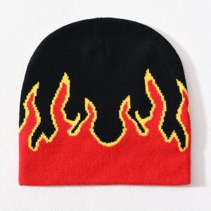 Nagykereskedelmi koponya sí -akril kötött kalap hip -hop mandzsetta az egésznyomtatott formatervezés egyedi logó unisex téli jacquard láng beanie