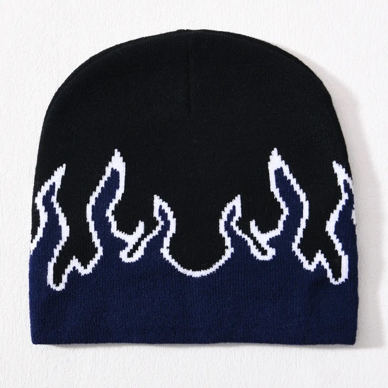 Nagykereskedelmi koponya sí -akril kötött kalap hip -hop mandzsetta az egésznyomtatott formatervezés egyedi logó unisex téli jacquard láng beanie