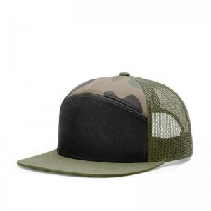 Kiváló minőségű egyedi síkság 7 panel háló teherautó kalap snapback kalap