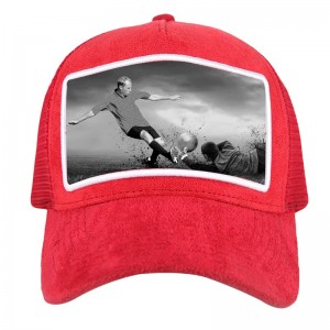 Nagykereskedelmi kiváló minőségű hálószalagú bársonyos teherautó sapka 5 panelek egyedi applikációs javítás hímzés fekete bársonyos teherautó kalap