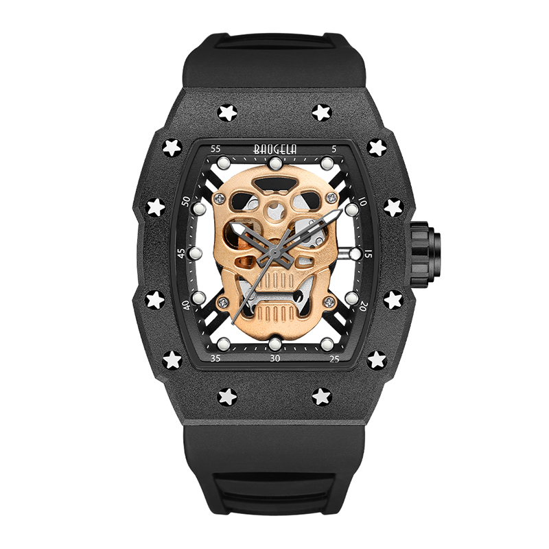 Baogela Skull Tonneau Watch Top Brand Quartz rozsdamentes acél órák vízálló kreatív óra szilikonszíj karóra Rose 4141