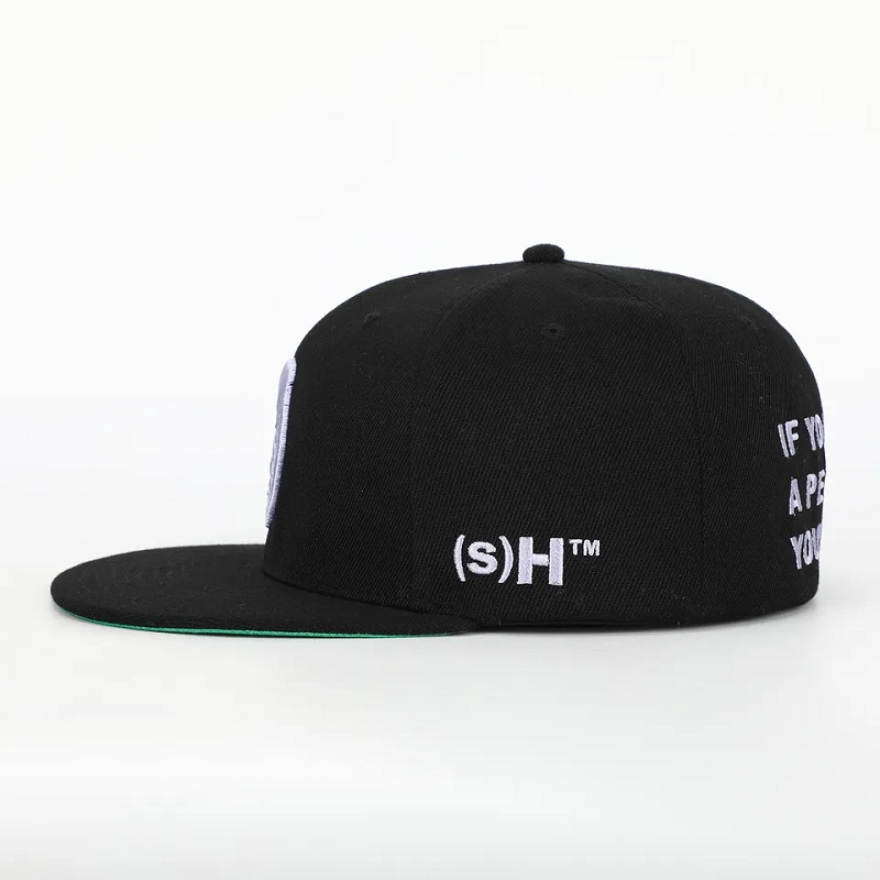 Egyéni 6 panel fekete akril zárt hátsó flex fickó gorras sapka felszerelt kalap 3D hímzés logó zöld alulteljesítő hip hop snapback sapka