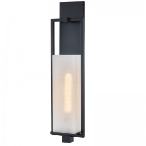 Hospitality Hotel Wall Sconce matt fekete kivitelű és téglalap alakú vászonmintázatú akril árnyékkal a szállodában tipikus folyosón