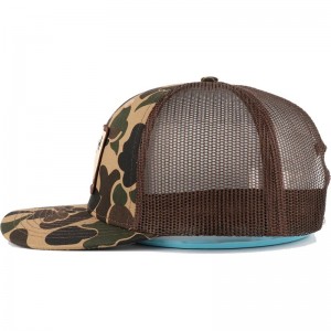 Egyedi kacsa barna camo camo snapback háló javító logó 6 panel richardson 112 teherautó sapka kalap